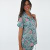 Pijama corto algodón para mujer estampado floral rosa Chhapar