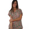 Pijama corto de algodón para mujer floral verde y rojo Jansi